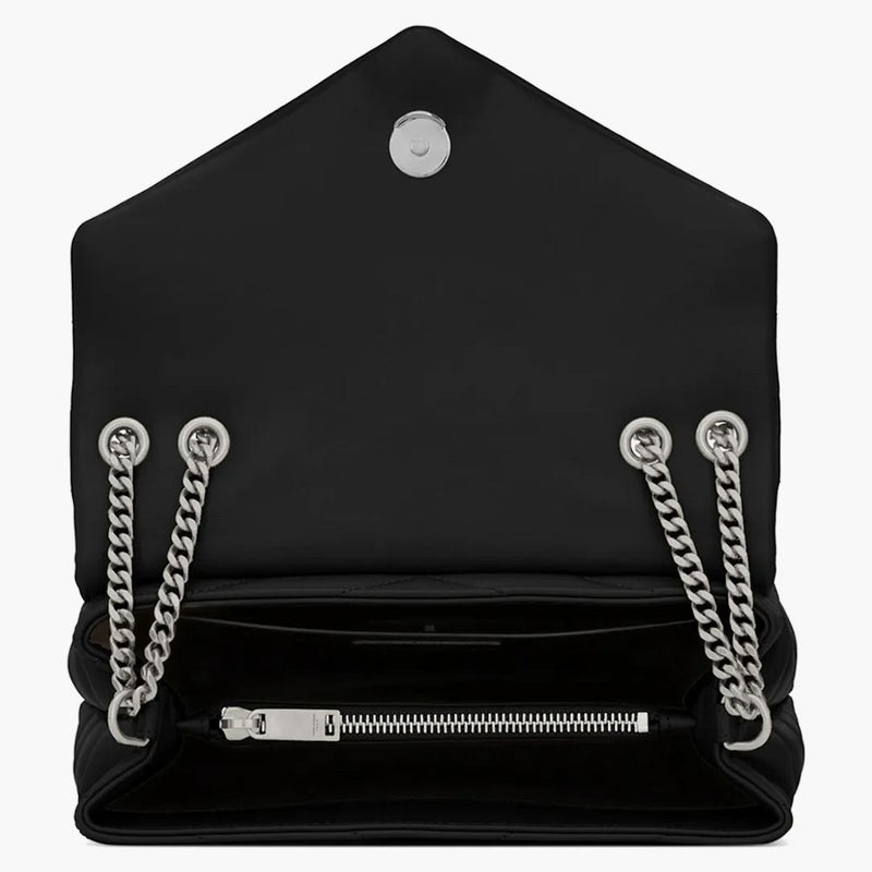 Saint Laurent Loulou Small Chain Borse Matelasse nero/argento