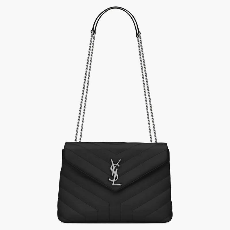 Saint Laurent Loulou Small Chain Borse Matelasse nero/argento