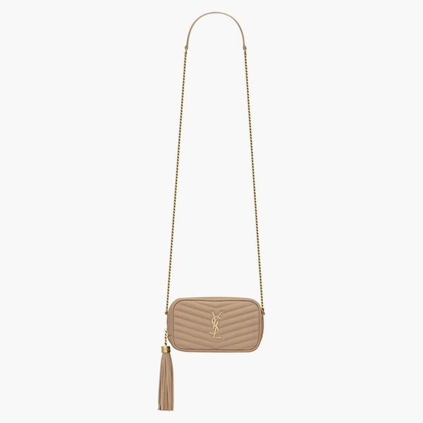 Saint Laurent Lou Mini Bag in Quilted Grain de Poudre Dark Beige