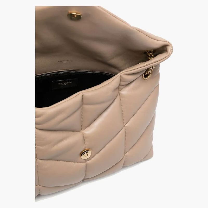 Saint Laurent Loulou Puffer Quilted Shoulder Bag Nude/beige