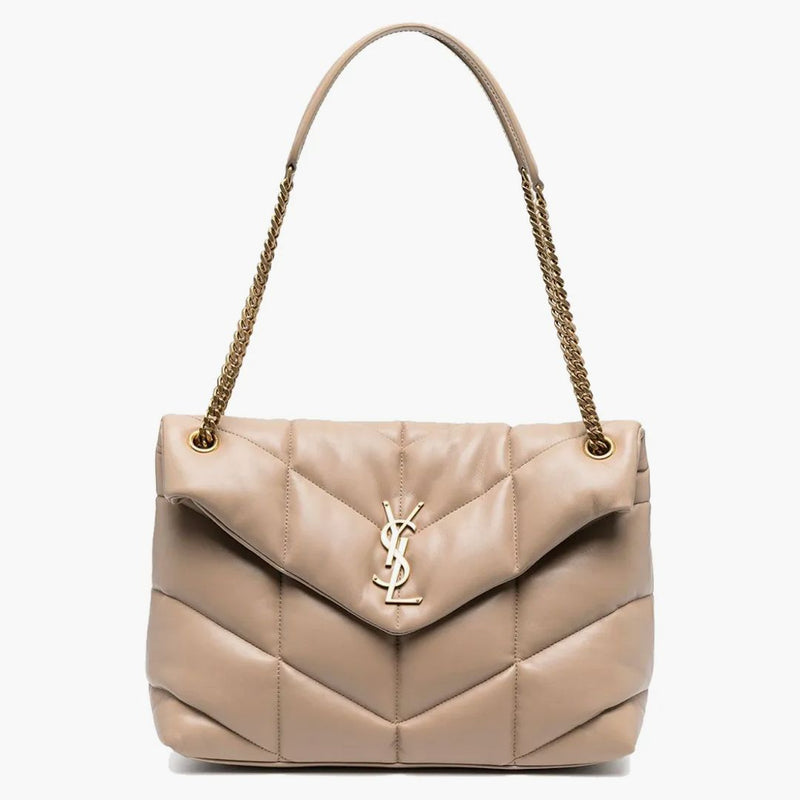 Saint Laurent Loulou Puffer Quilted Shoulder Bag Nude/beige