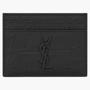 Saint Laurent Monogram Card Case Crocodile Embossed Leather Black