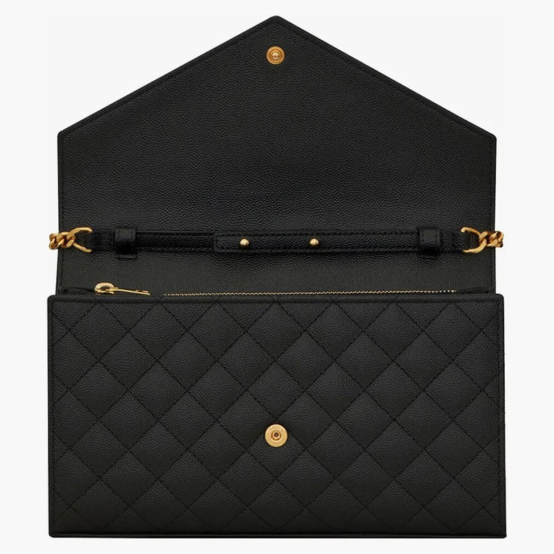 Saint Laurent Monogram Chain Wallet Grain De Poudre Black