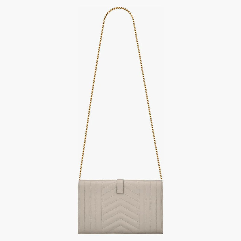 Saint Laurent Monogram Chain Wallet Grain de Poudre Blanc Vintage
