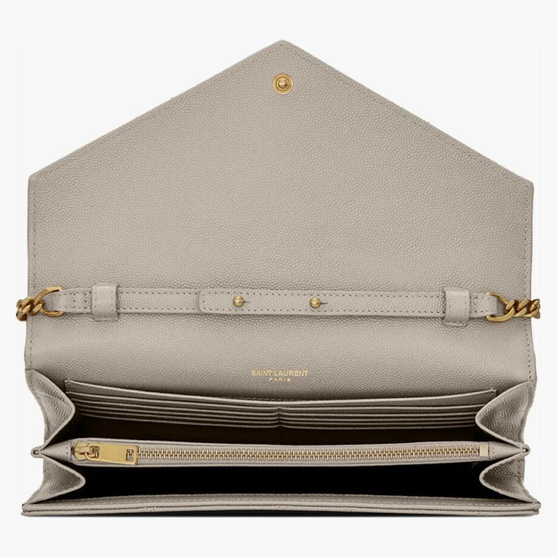 Saint Laurent Monogram Chain Wallet Grain de Poudre Blanc Vintage