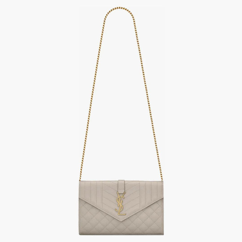 Saint Laurent Monogram Chain Wallet Grain de Poudre Blanc Vintage