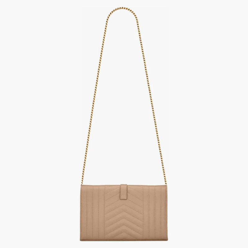 Saint Laurent Monogram Chain Wallet Grain De Poudre Dark Beige