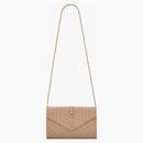 Saint Laurent Monogram Chain Wallet Grain De Poudre Dark Beige