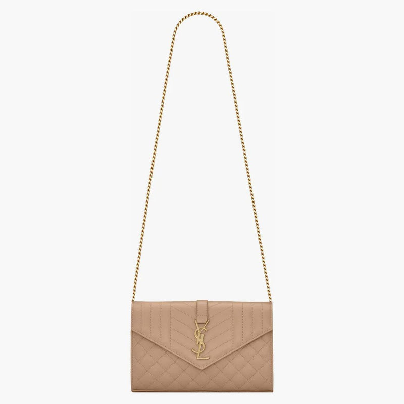 Saint Laurent Monogram Chain Wallet Grain De Poudre Dark Beige