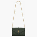 Saint Laurent Monogram Chain Wallet Grain De Poudre Dark Green
