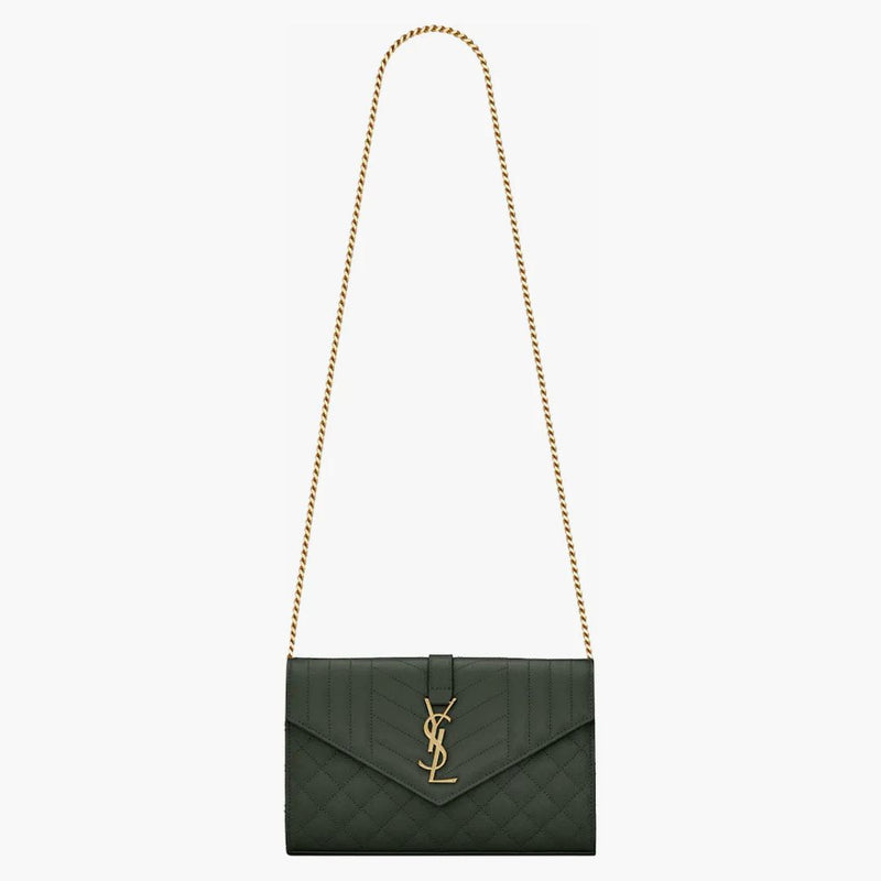 Saint Laurent Monogram Chain Wallet Grain De Poudre Dark Green