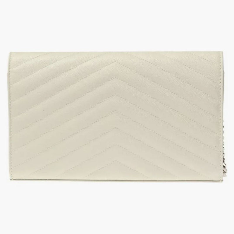 Svatý Laurent Monogram Chain Peněženka Matelasse Grain de Poudre Blanc Vintage