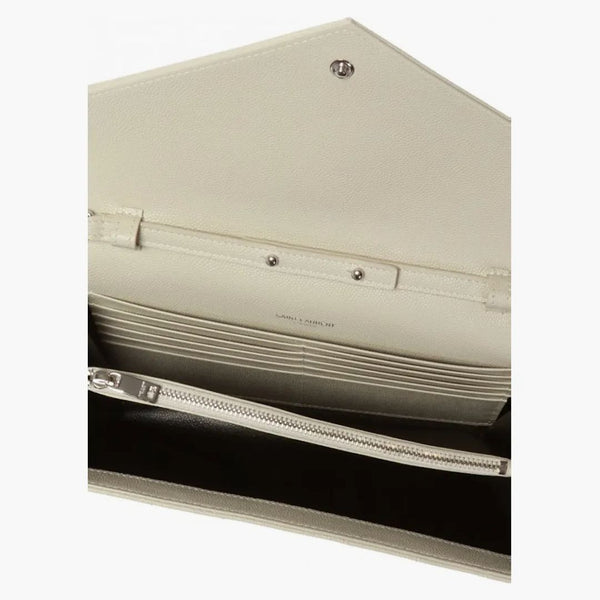 Saint Laurent Monogramkedjan Plånbok Matelasse Grain de Poudre Blanc Vintage