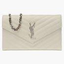 Saint Laurent Monogram Chain Wallet Matelasse Grain De Poudre Blanc Vintage