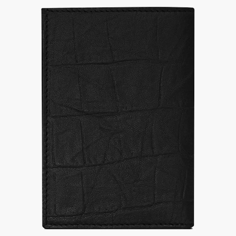 Saint Laurent Monogram Credit Card Wallet Crocodile Embossed Leather Black