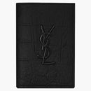 Saint Laurent Monogram Card Card Wallet Crocodile Embossed Leather Black