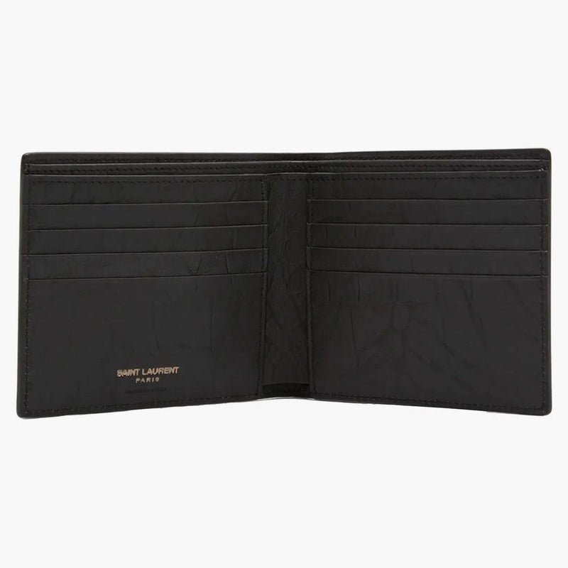 Saint Laurent Monogram Croc-Embossed Leather Bi-Fold Wallet Black