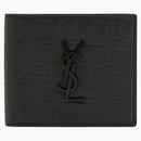 Saint Laurent Monogram Croc-Embossed Leather Bi-Fold Wallet Black