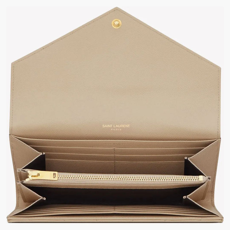 Saint Laurent Monogram Flap Wallet Matelasse Grain De Poudre Large Powder