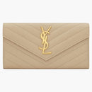 Saint Laurent Monogram Flap Wallet Matelasse Grain de Poudre Large Powder