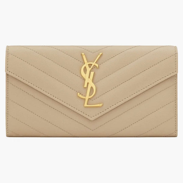 Saint Laurent Monogram Flap Wallet Matelasse Grain De Poudre Large Powder