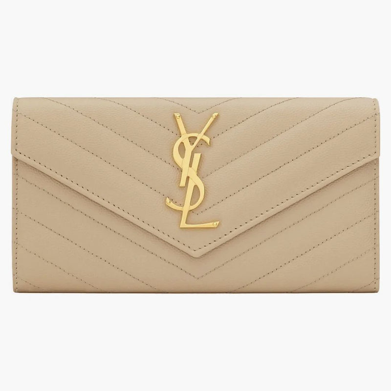 Saint Laurent Monogram Flap Wallet Matelasse Grain De Poudre Large Powder
