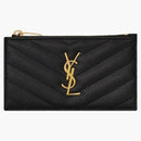 Saint Laurent Monogram Fragments Zippered Card Case Grain De Poudre Black