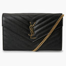 Saint Laurent Monogram Chain Wallet Matelasse Grain De Poudre Gold-tone Black