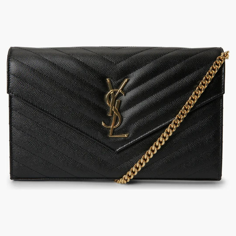 Svatý Laurent Monogram Chain Peněženka Matelasse Grain de Poudre Gold-Tone Black