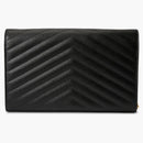 Saint Laurent Monogram Chain Wallet Matelasse Grain De Poudre Gold-tone Black