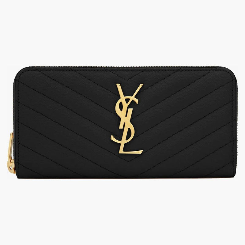 Saint Laurent Monogram Zip Around Wallet Grain de Poudre Black