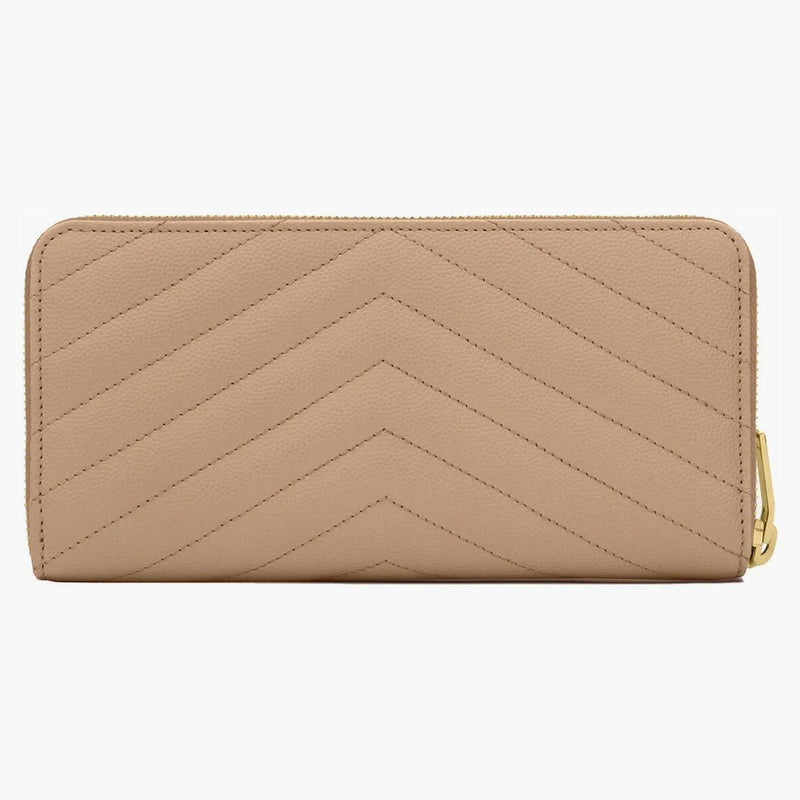 Saint Laurent Monogram Zip Around Wallet Grain De Poudre Dark Beige