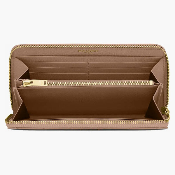 Saint Laurent Monogram Zip Around Wallet Grain De Poudre Dark Beige