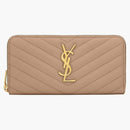 Saint Laurent Monogram Zip Around Wallet Grain de Poudre Dark Beige
