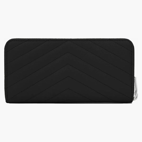 Saint Laurent Monogram Zip Around Wallet Matelasse Grain De Poudre Black