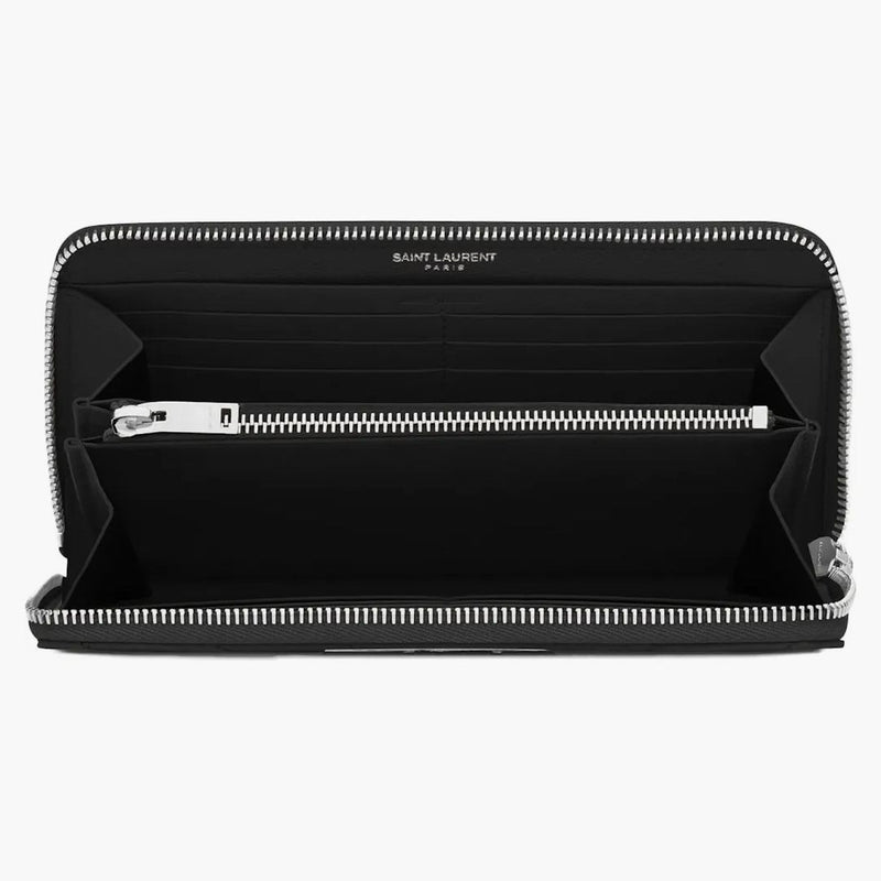 Saint Laurent Monogram Zip Around Wallet Matelasse Grain De Poudre Black
