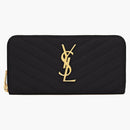 Saint Laurent Zip Around Wallet Large Monogram Grain De Poudre Black
