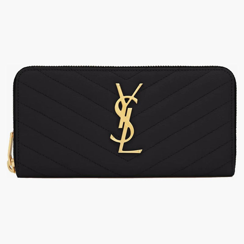 Saint Laurent Zip kolem peněženky Velká monogram zrno de poudre černá