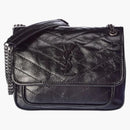 Saint Laurent Niki Baby Crinklede Leather Shoulder Bag Black