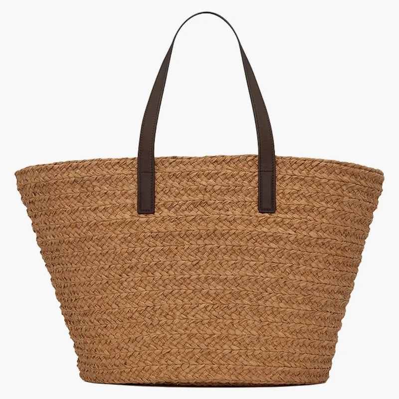 Saint Laurent Panier Medium Bag in Raffia Ivory Brown