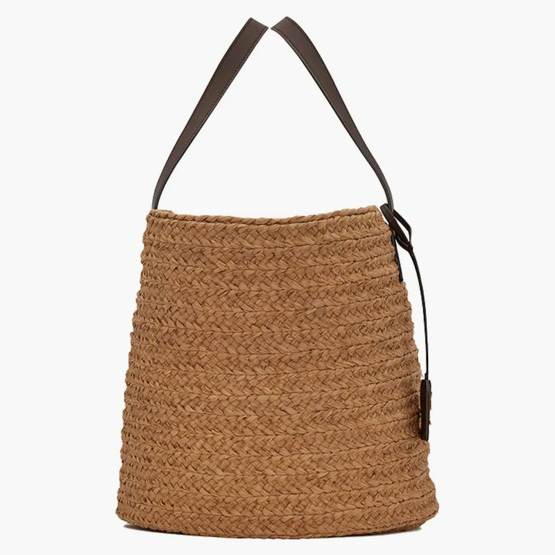 Saint Laurent Panier Medium Bag in Raffia Ivory Brown