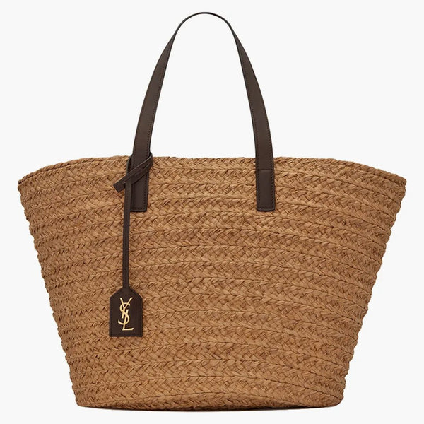 Střední taška s Saint Laurent Panier v Raffia Ivory Brown
