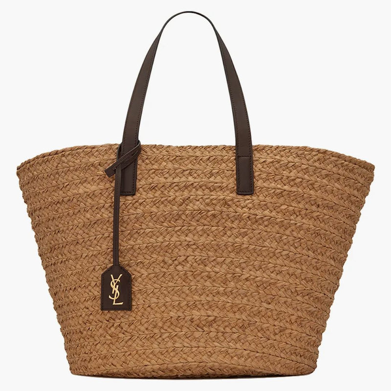 Saint Laurent Panier Medium Bag in Raffia Ivory Brown