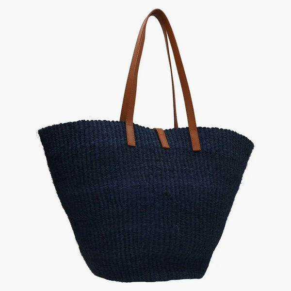 Saint Laurent Panier SOU DE Mrtvá taška pletená Raffia tmavě modrá