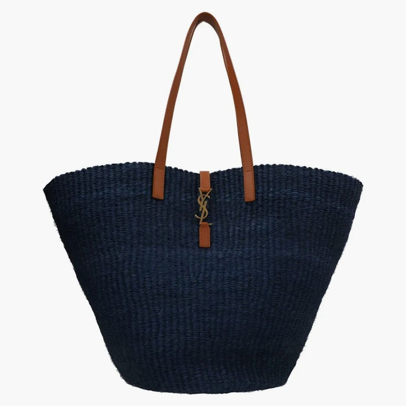 Saint Laurent Panier SOU DE Mrtvá taška pletená Raffia tmavě modrá