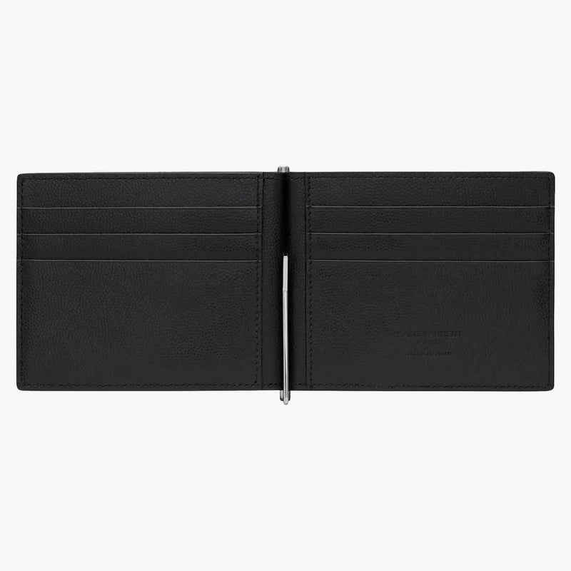 Saint Laurent Paris Bill Clip Wallet i Grain de Poudre präglad läder svart