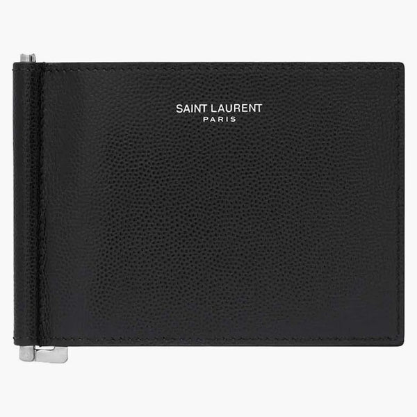 Saint Laurent Paris Bill Clip Wallet i Grain de Poudre präglad läder svart