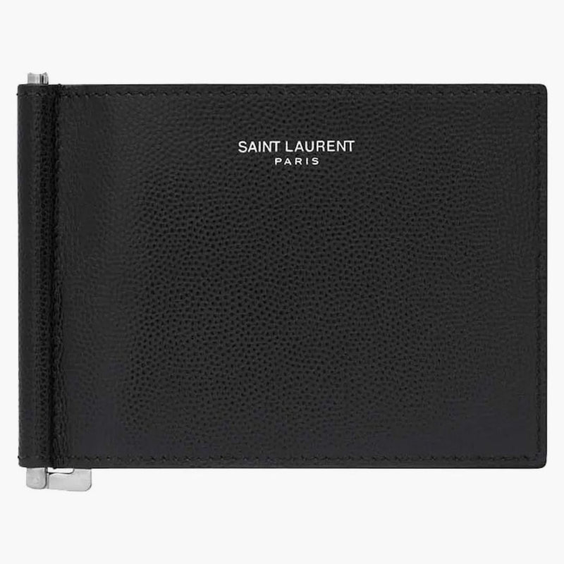 Saint Laurent Paris Bill Clip Wallet i Grain de Poudre präglad läder svart