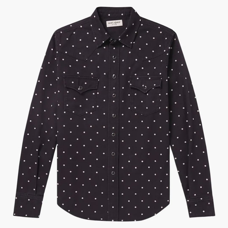 Saint Laurent Polka-Dot denim Western Shirt Navy