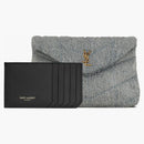 Saint Laurent buffer in denim and smooth Leather Small Blue-Gray/Light Azure